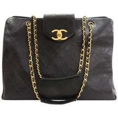 Chanel Retro Large Black Caviar Leather Weekender Shopper Tote Travel Bag