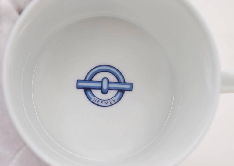 Hermes Discontinued White Porcelain 4Piece Dinnerware Tea Cup Saucer Set in Box For Sale at 1stdibs
