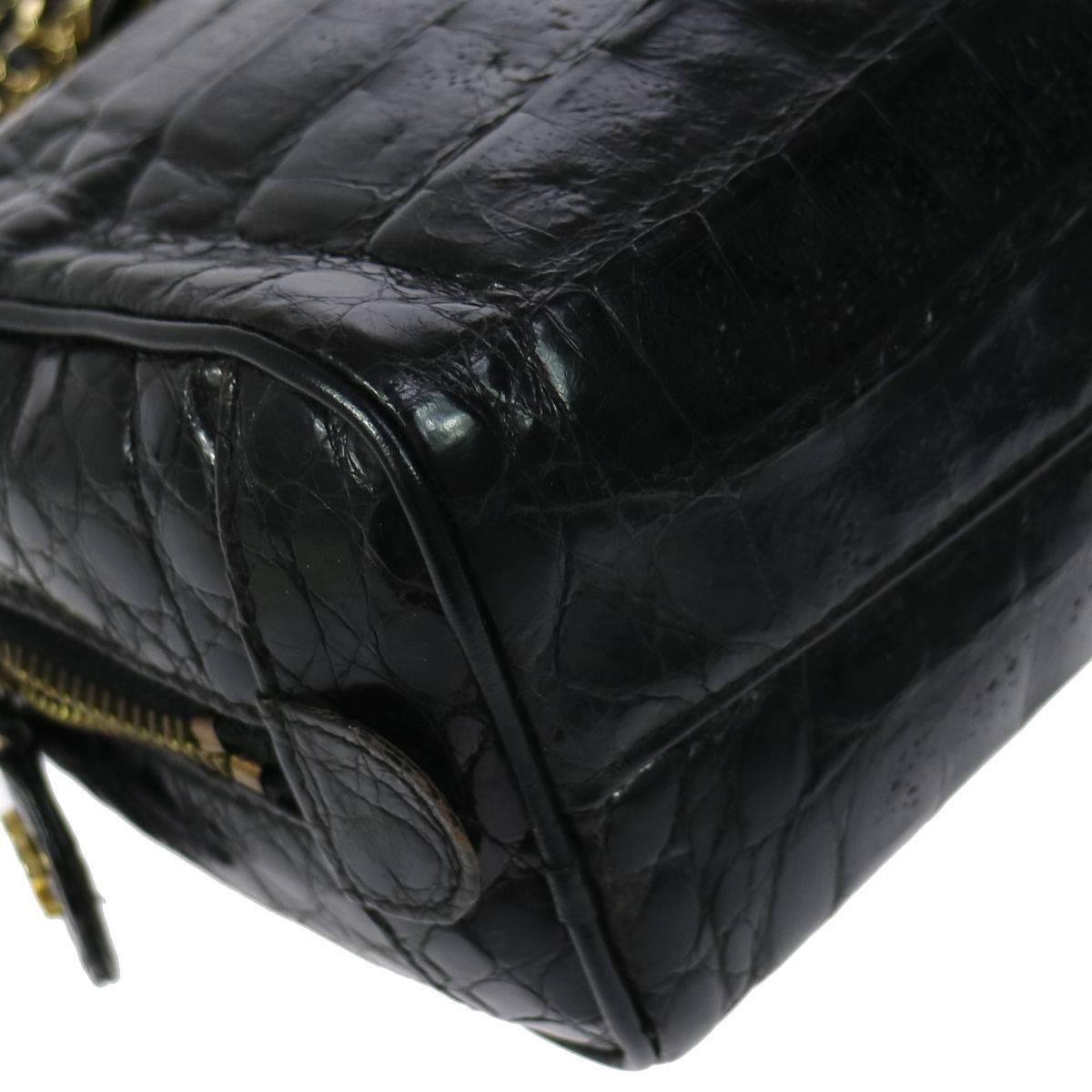 Women's Chanel Rare Vintage Black Crocodile Gold Evening Camera Shoulder Bag