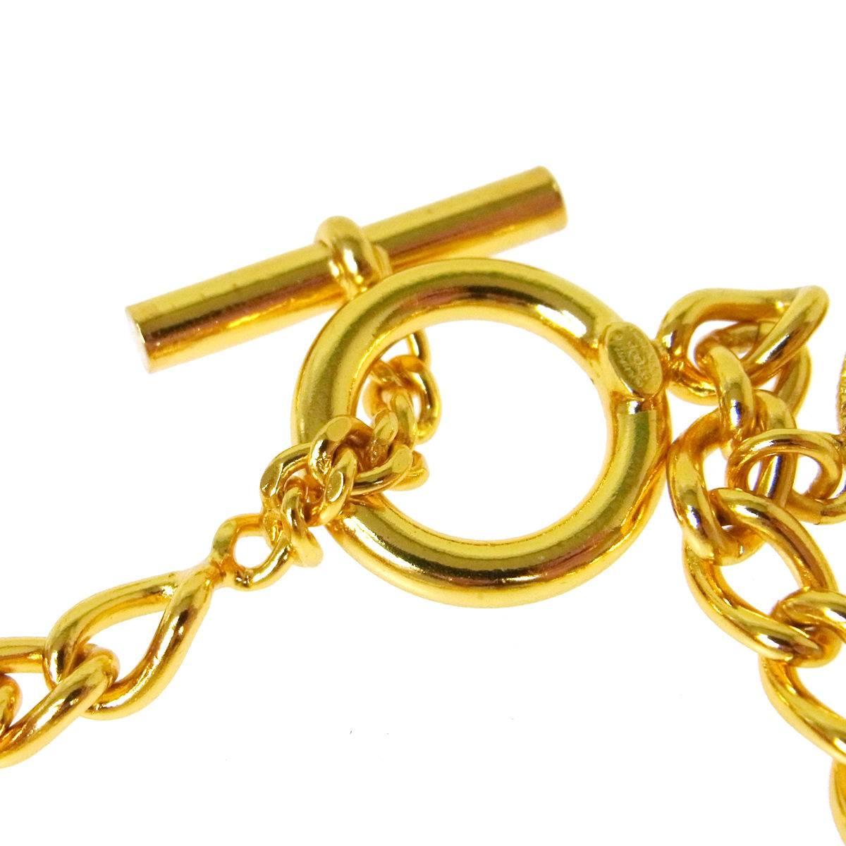 Women's Chanel Vintage Gold Coin Charm Link Evening Cuff Bracelet