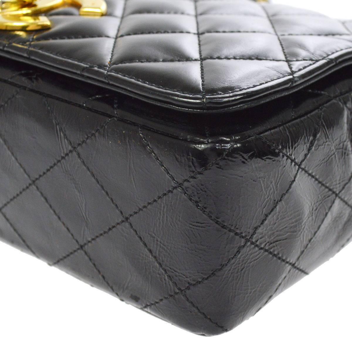 Chanel Vintage Rare Black Gold CC Charm Evening Small Flap Shoulder Bag 2