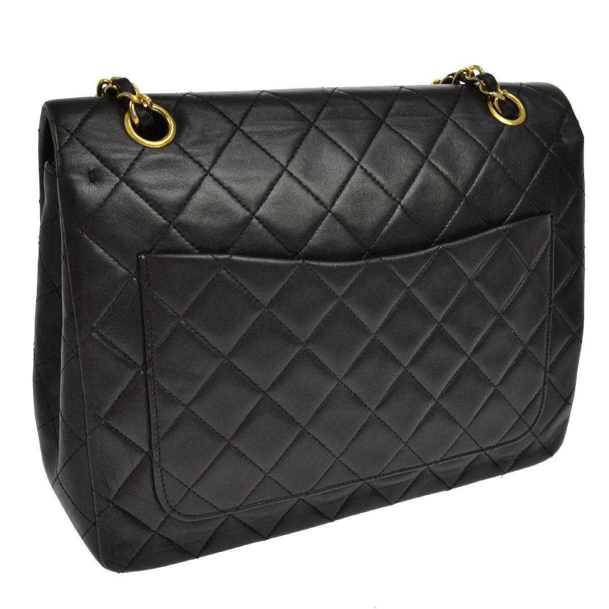 Chanel Vintage Black Lambskin Quilted Evening Double Flap Shoulder Bag W / Card In Good Condition In Chicago, IL