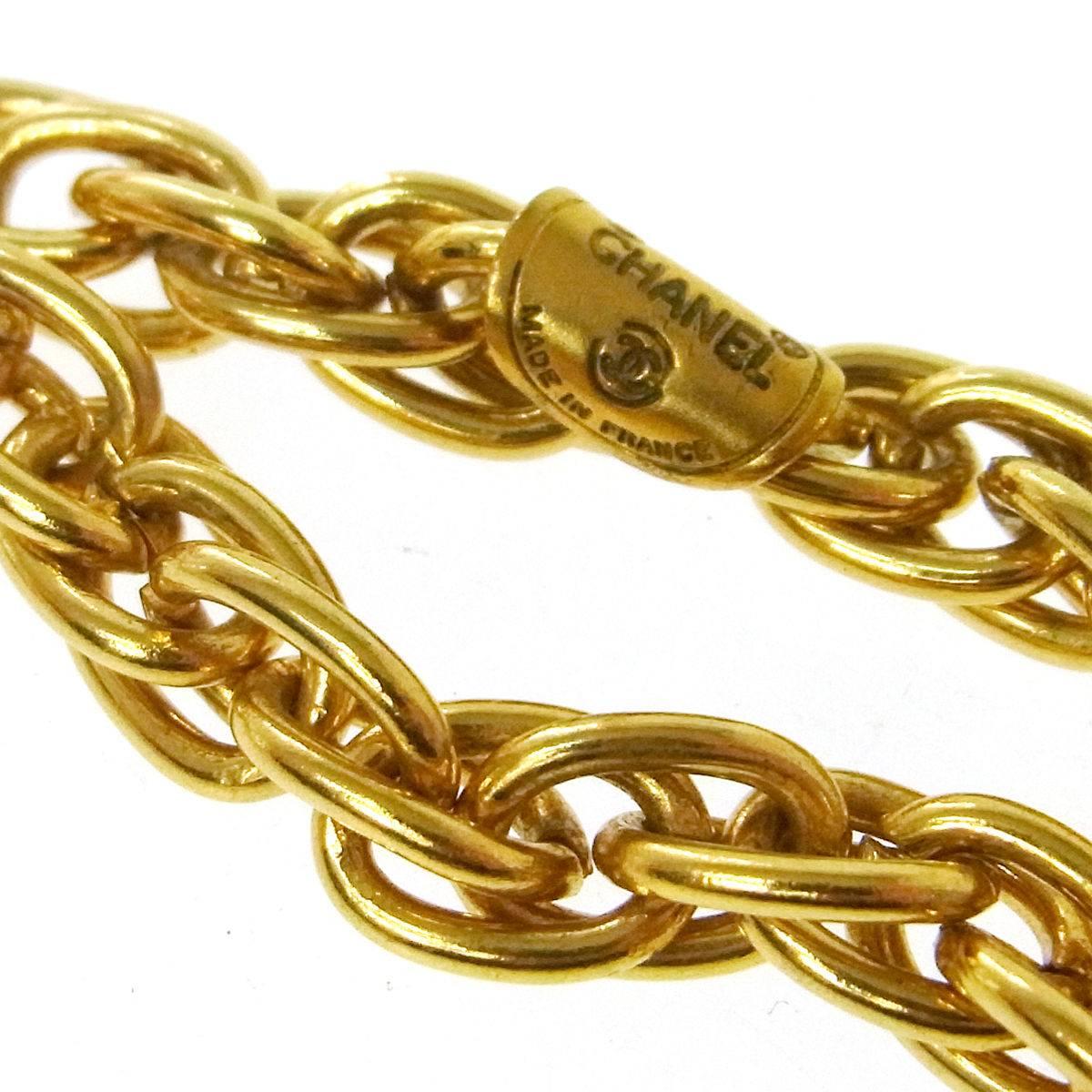 Women's Chanel Vintage Gold CC Charm Double Strand Chain Link Choker Pendant Necklace 