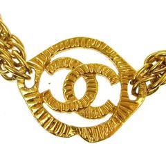 Chanel Vintage Gold CC Charm Double Strand Chain Link Choker Pendant Necklace