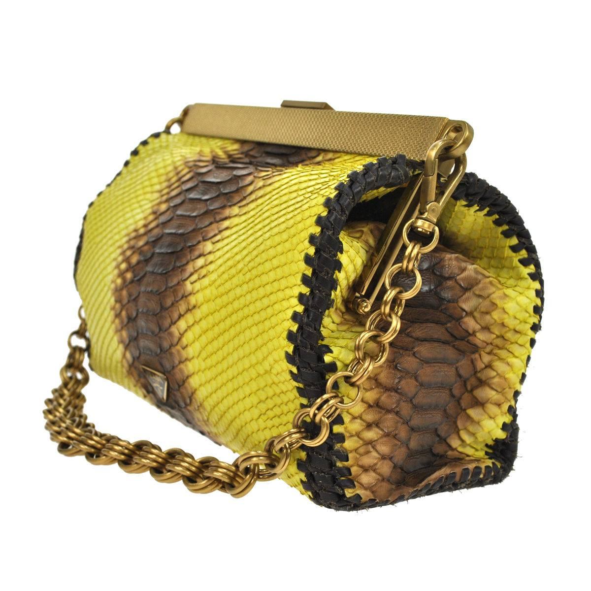 Women's Prada Multi Color Cognac Python Kisslock Frame Evening Clutch Shoulder Bag