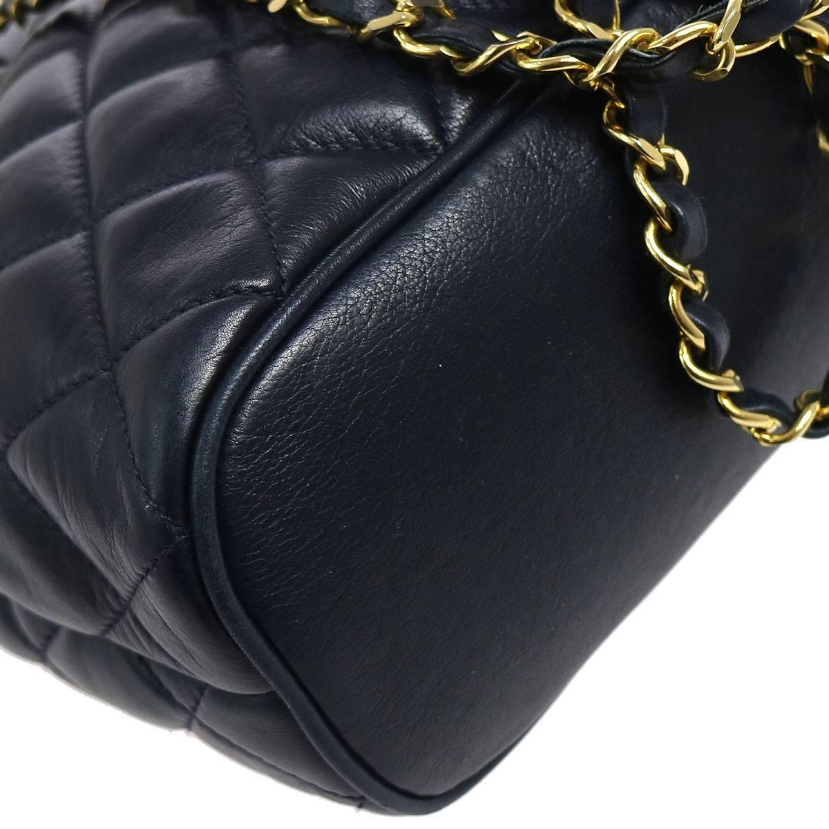 Black Chanel Vintage Lambskin Leather Dual Slip Pocket Camera Shopper Shoulder Bag