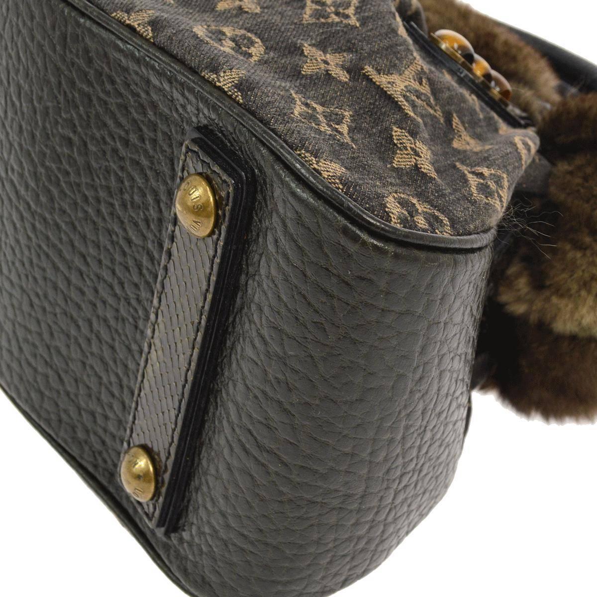 Women's Louis Vuitton Limited Edition Brown Monogram Fur Top Handle Evening Satchel Bag