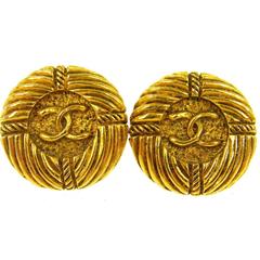 Chanel Vintage Gold Textured Stud Evening Earrings