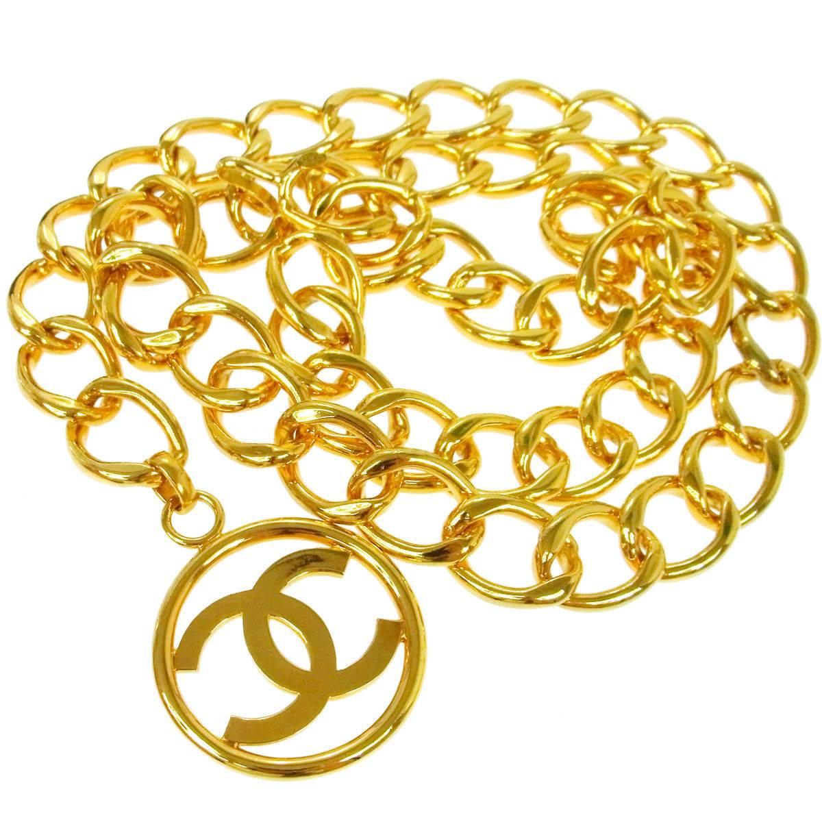 Chanel Vintage Gold Circle Coin Charm Link Evening Waist Belt