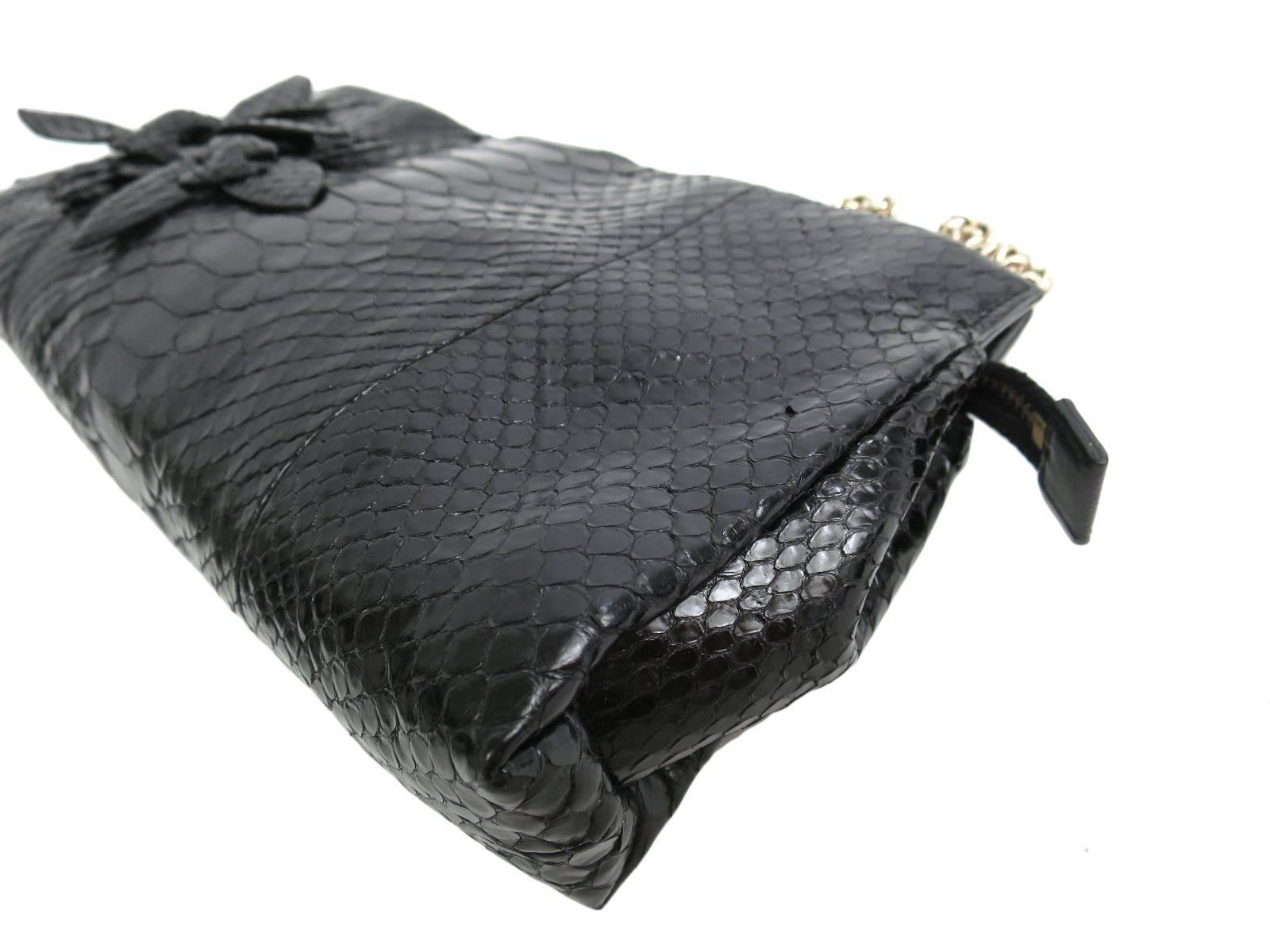 Women's Gucci Black Snakeskin Leather Gold Chain 2 in 1 Evening Clutch Shoulder Flap Bag