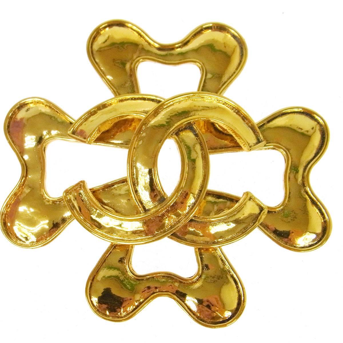 Chanel Vintage Gold Cross Charm Statement Brooch