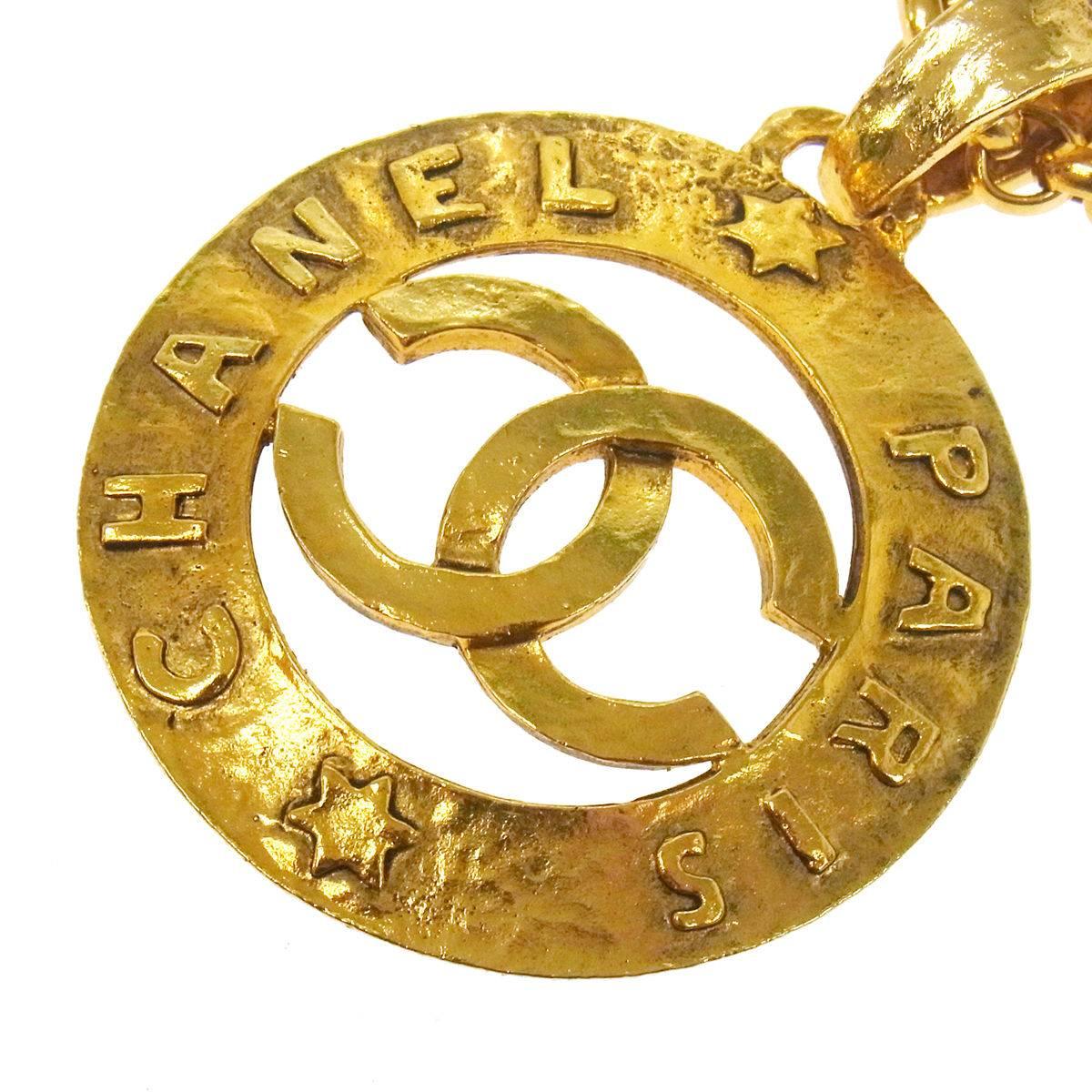 CURATOR'S NOTES

Metal
Gold tone
Lobster claw closure
Made in France
Charm diameter 1.8"
Chain length 30.5"
Includes original Chanel box

Shop Newfound Luxury for authentic vintage Chanel necklaces and jewelry.