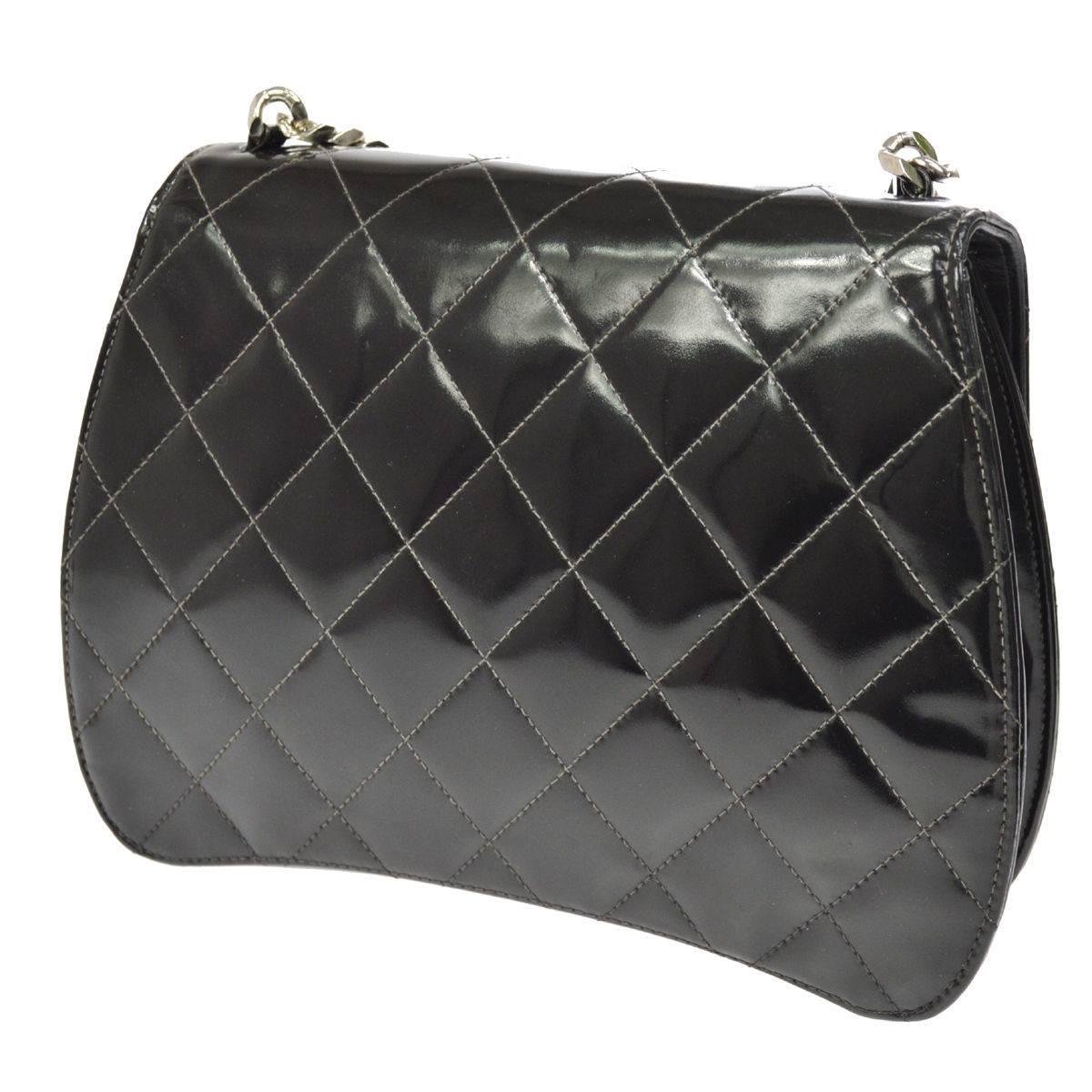 Women's Chanel Black Silver ID Top Handle Satchel Evening Flap Bag
