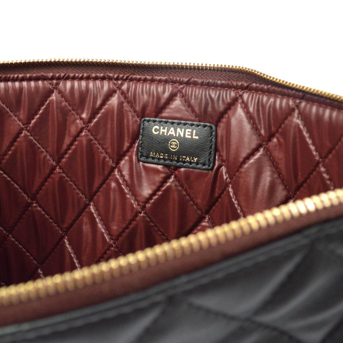 Chanel Black Caviar Leather LapTop iPad Pouch Carryall Storage Travel Clutch Bag 1