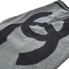 Chanel Black Gray Wool Decor Men's Women's Throw Blanket in Dust Bag Cover
