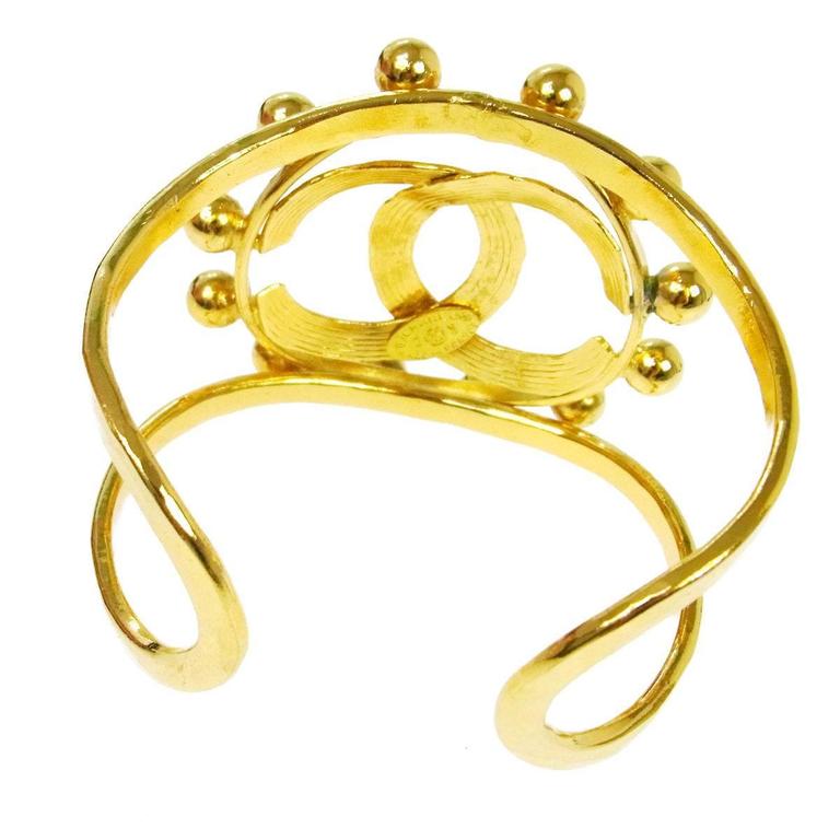 Chanel Vintage Gold Ball Detail Statement Evening Cuff Bracelet For ...