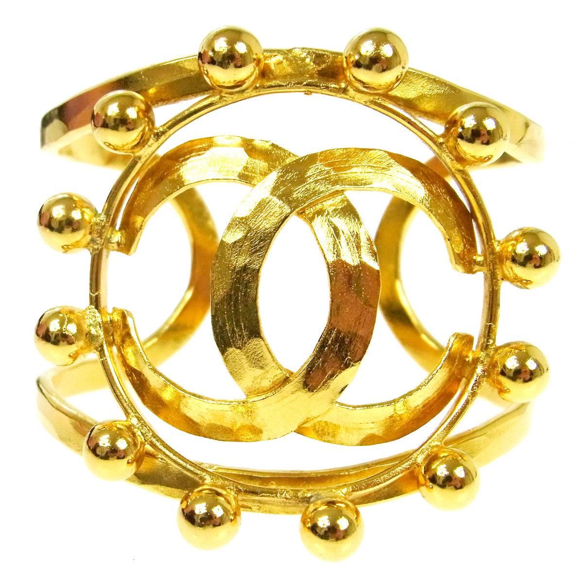 Chanel Vintage Gold Ball Detail Statement Evening Cuff Bracelet
