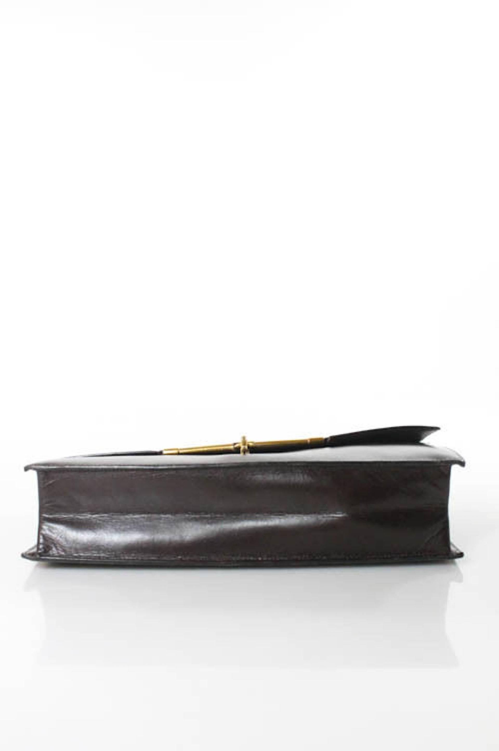 Black Hermes Vintage Brown Leather Evening Top Handle Satchel Kelly Style Flap Bag