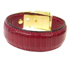 Gucci Red Men's Women's Gold Buckle Leather Cuff Bracelet in Box