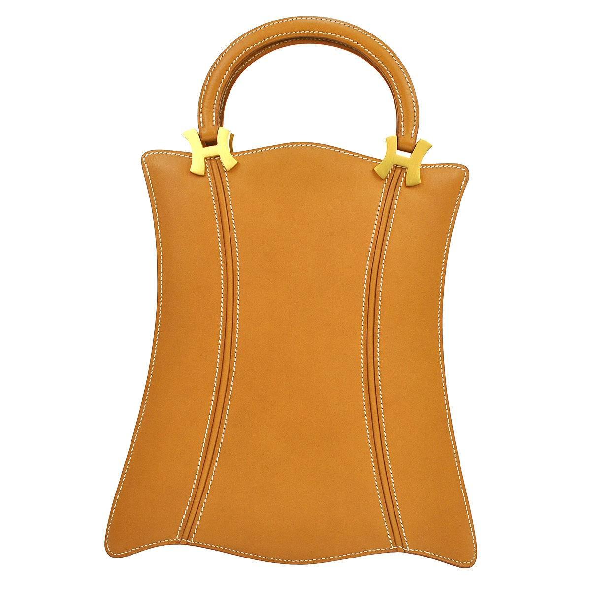 Hermes Cognac Leather Top Handle "H" Satchel Evening Bag