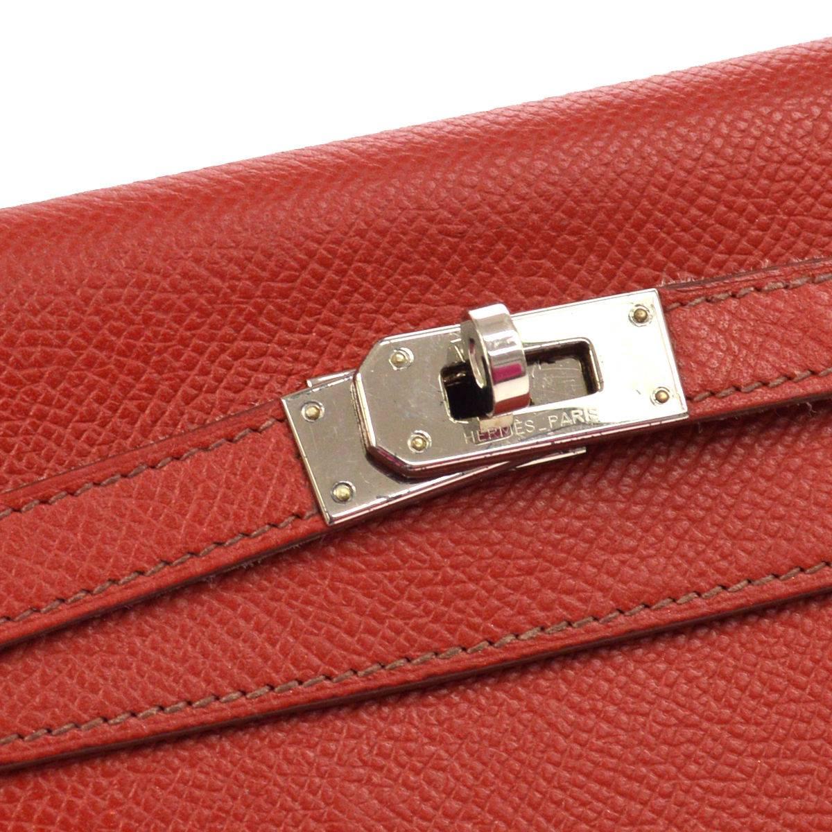 Red Hermes Leather Kelly Clutch Wallet