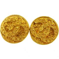 Chanel Vintage Gold Textured Stud Evening Earrings in Box 10