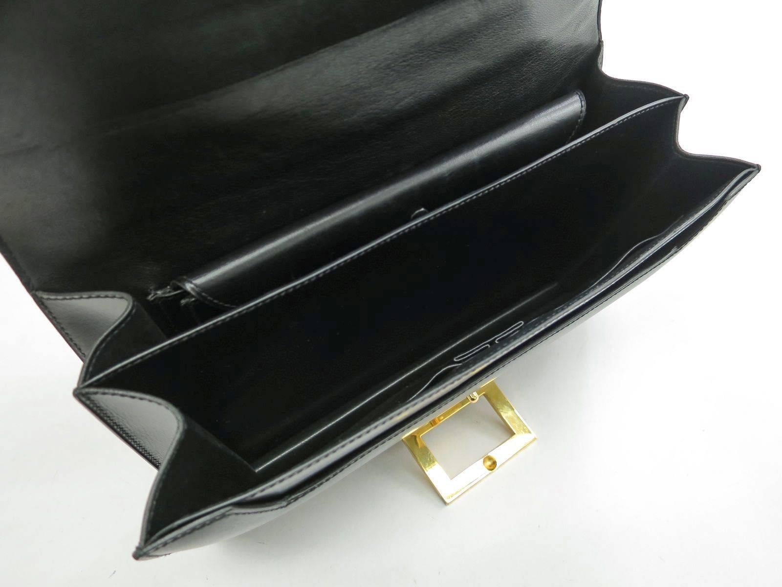 Hermes Black Gold Buckle Top Handle Satchel Kelly Style Evening Flap Bag 1