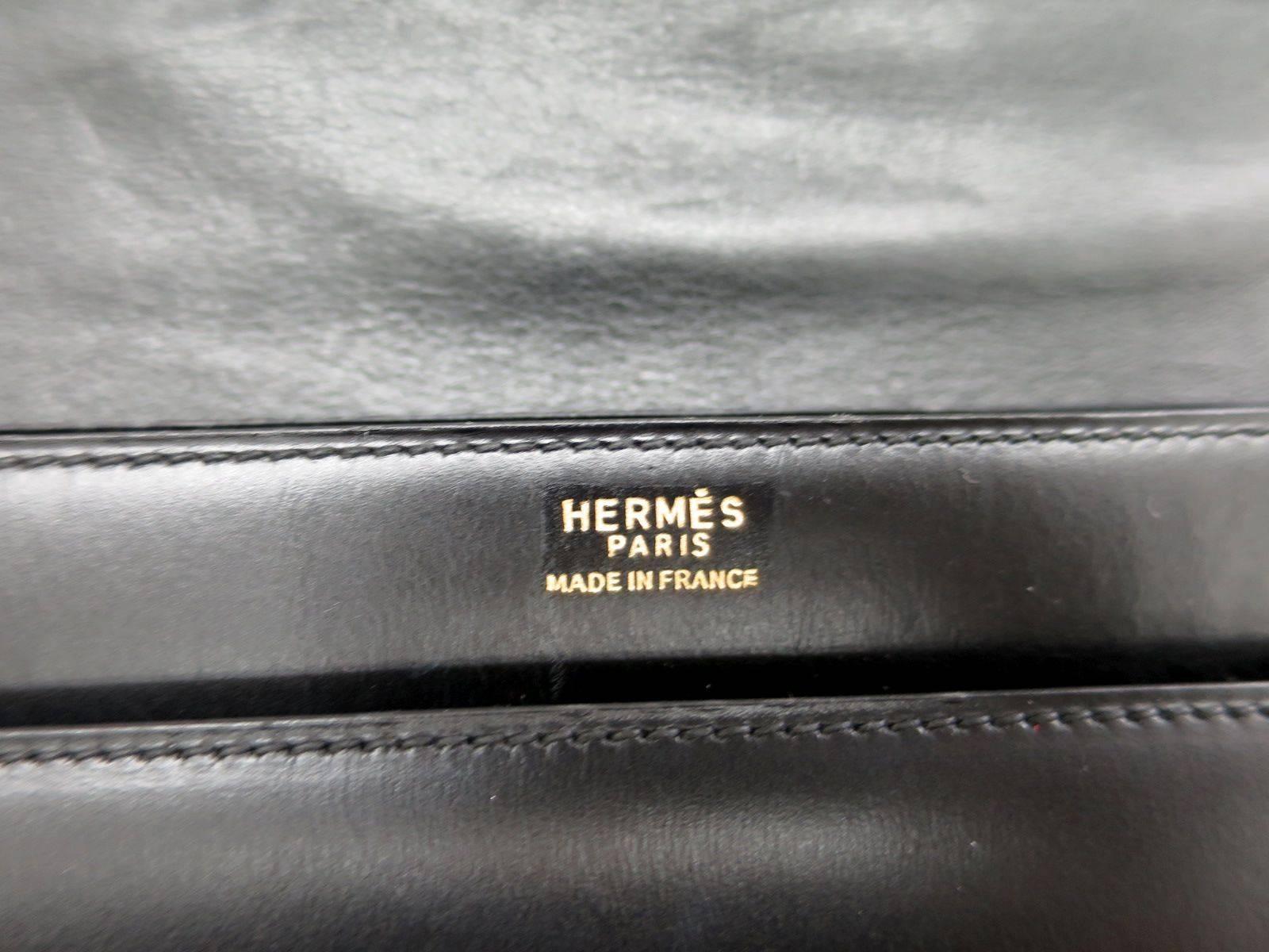 Hermes Black Gold Buckle Top Handle Satchel Kelly Style Evening Flap Bag 3