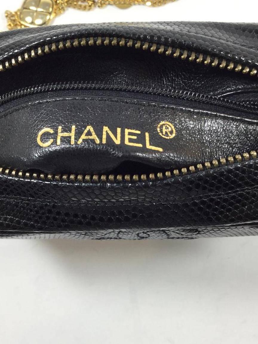 Chanel Rare Vintage Black Lizard Multi Gold Chain Camera Evening Shoulder Bag 2