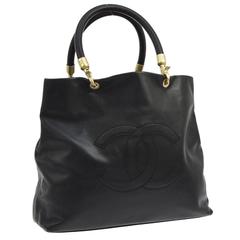 Chanel Black Caviar Leather Top Handle Carryall Travel Weekend Bag