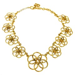 Chanel Vintage Gold Charm Flower Spiral Statement Evening Necklace