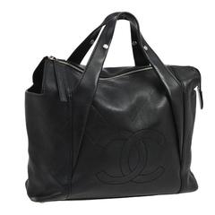 Chanel Black Leather Carryall Top Handle Tote Duffle Men's Women's Travel Bag