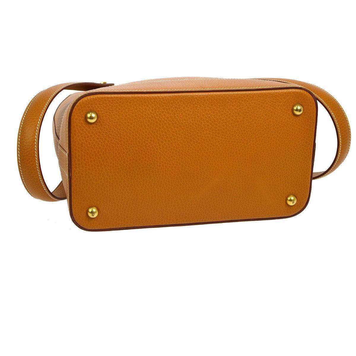 Brown Hermes Vintage Cognac Leather Gold Bucket Shopper Carryall Shoulder Bag