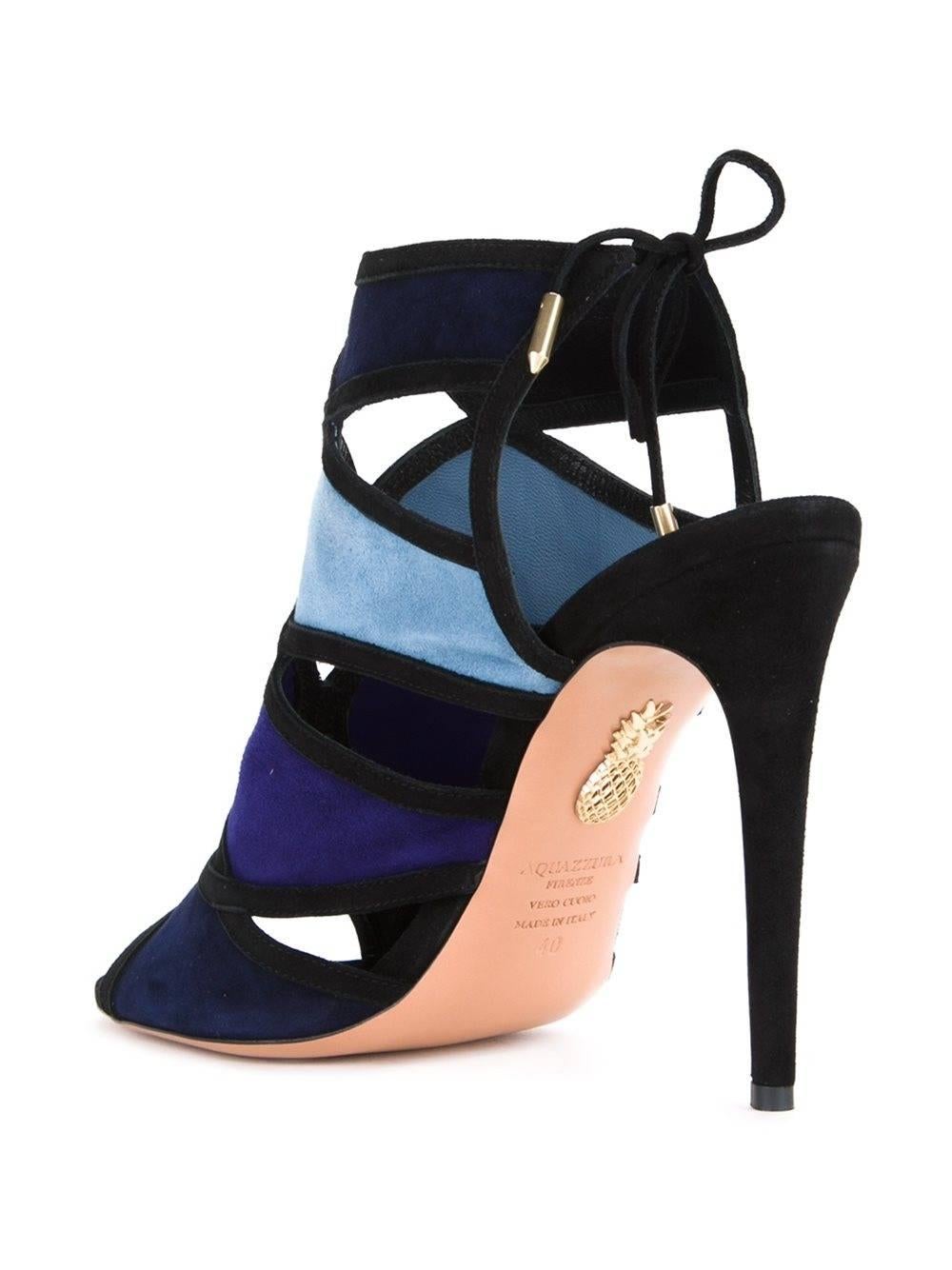 Black Aquazzura NEW & SOLD OUT Blue Suede Colorblock Evening Heels Sandals in Box