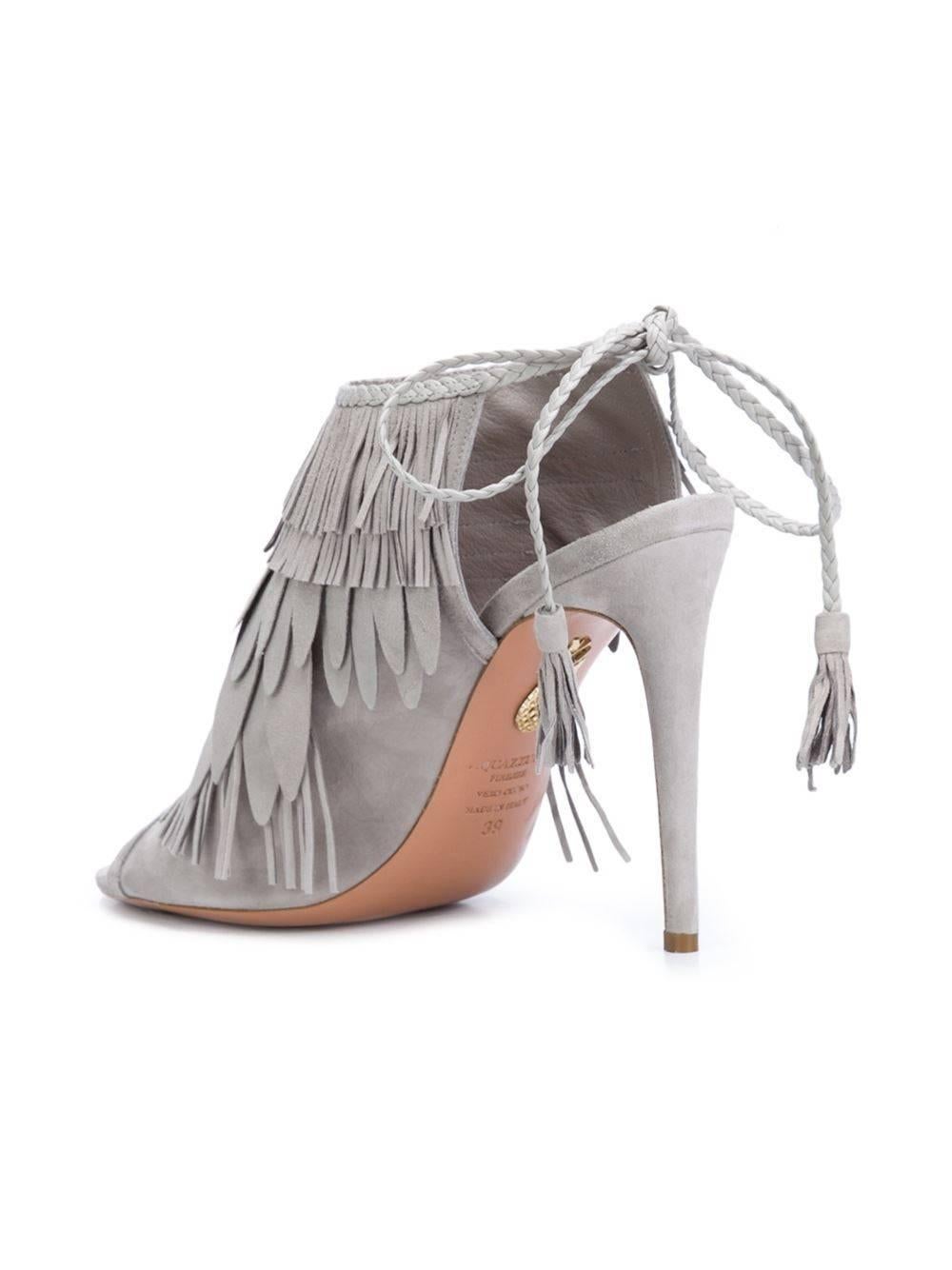 Women's Aquazzura NEW & SOLD OUT Gray Suede Tassel Evening Heels Sandals in Box