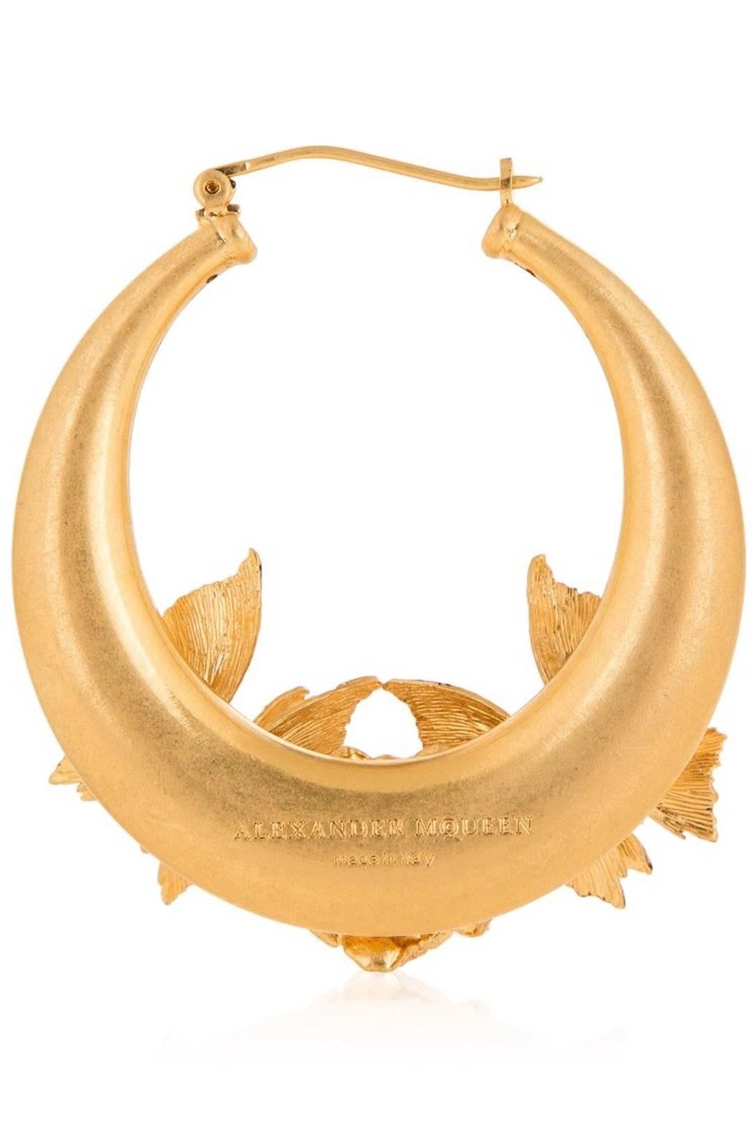 Alexander McQueen NEW Gold Swarovski Crystal Hoop Earrings in Box 1