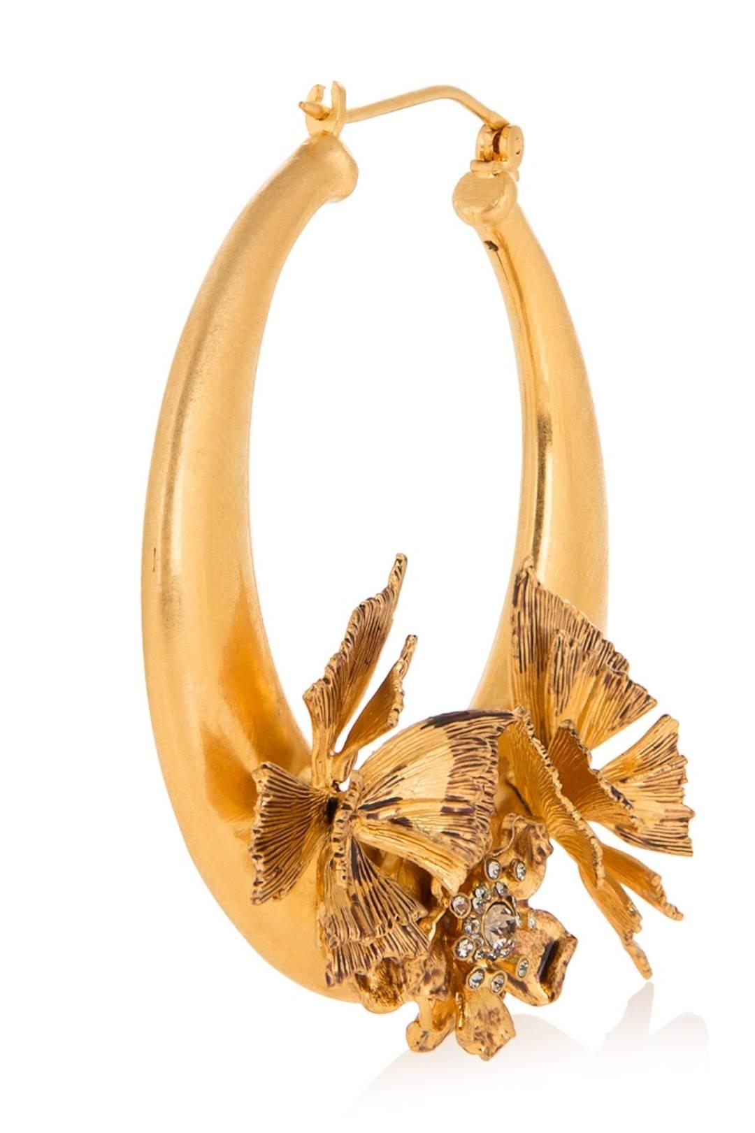 Women's Alexander McQueen NEW Gold Swarovski Crystal Hoop Earrings in Box
