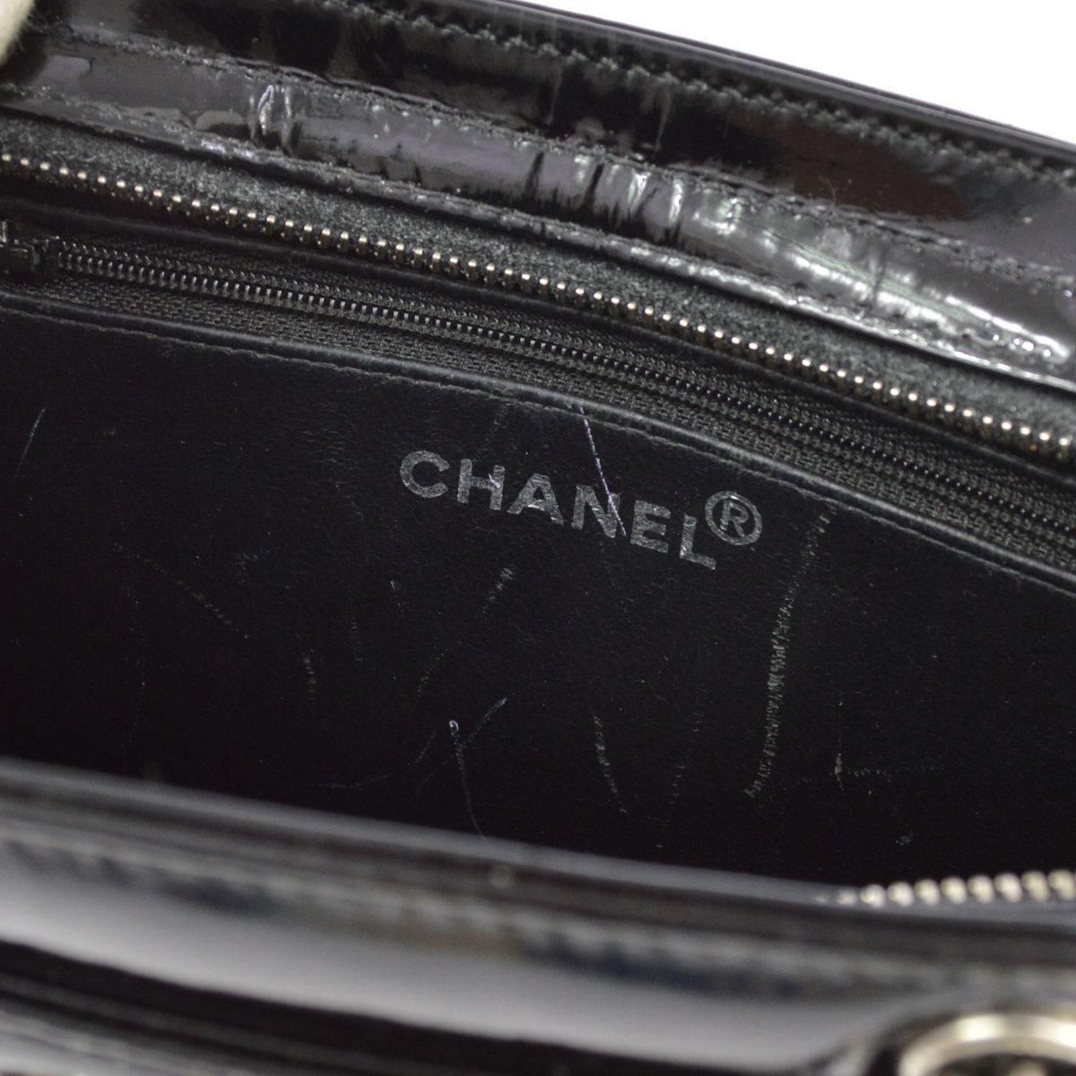 Chanel Black Patent Leather Small Shopper Evening Top Handle Bag 4