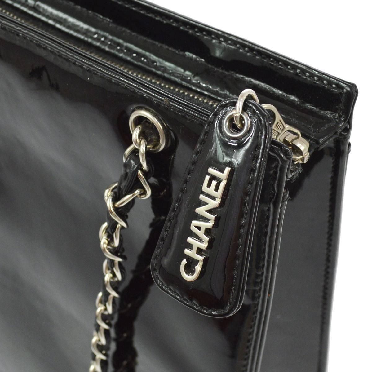 Chanel Black Patent Leather Small Shopper Evening Top Handle Bag In Good Condition In Chicago, IL
