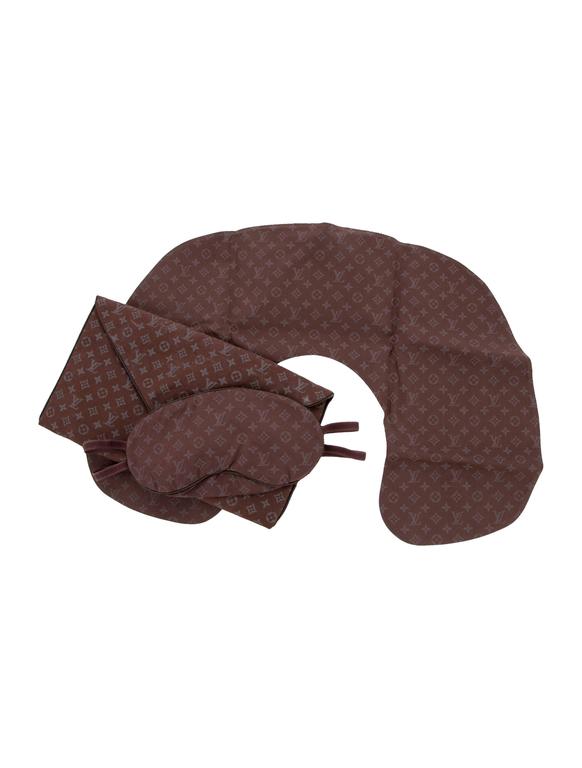 Louis Vuitton Monogram Men Women Eye Mask Neck Pillow Travel Carrying Pouch