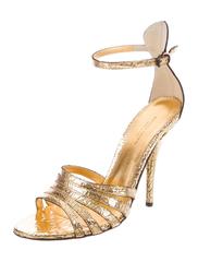 Bottega Veneta NEW & SOLD OUT Gold Leather Crackle Ankle Strap Evening Heels