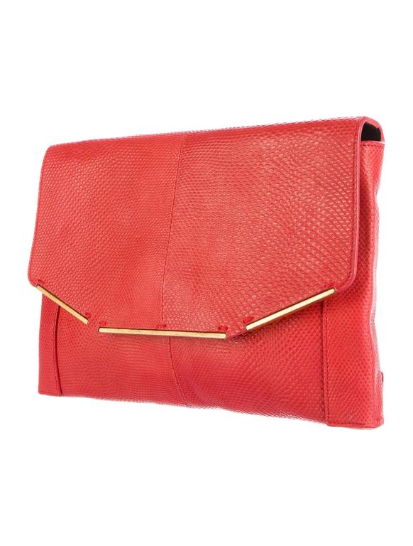 Lanvin Red Lizard Skin Gold Accent Envelope Flap Evening Clutch Bag at ...