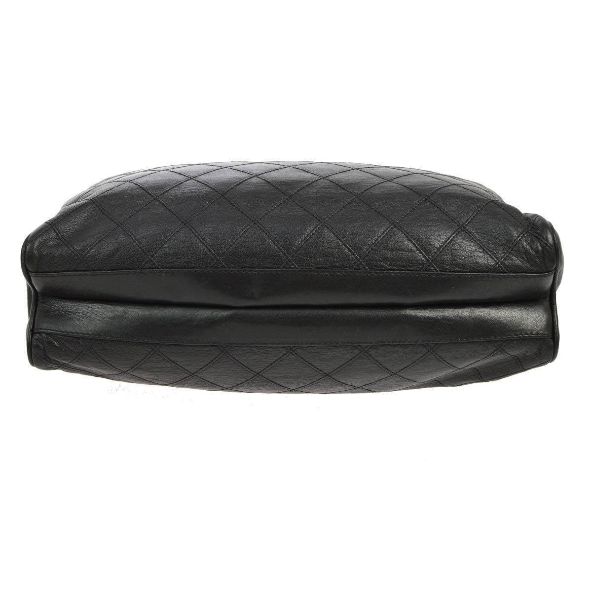 Women's Chanel Vintage Black Leather Quilted Carryall Shopper Tote Shoulder Bag
