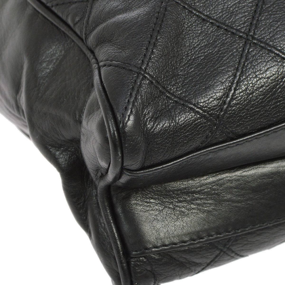 Chanel Vintage Black Leather Quilted Carryall Shopper Tote Shoulder Bag 1