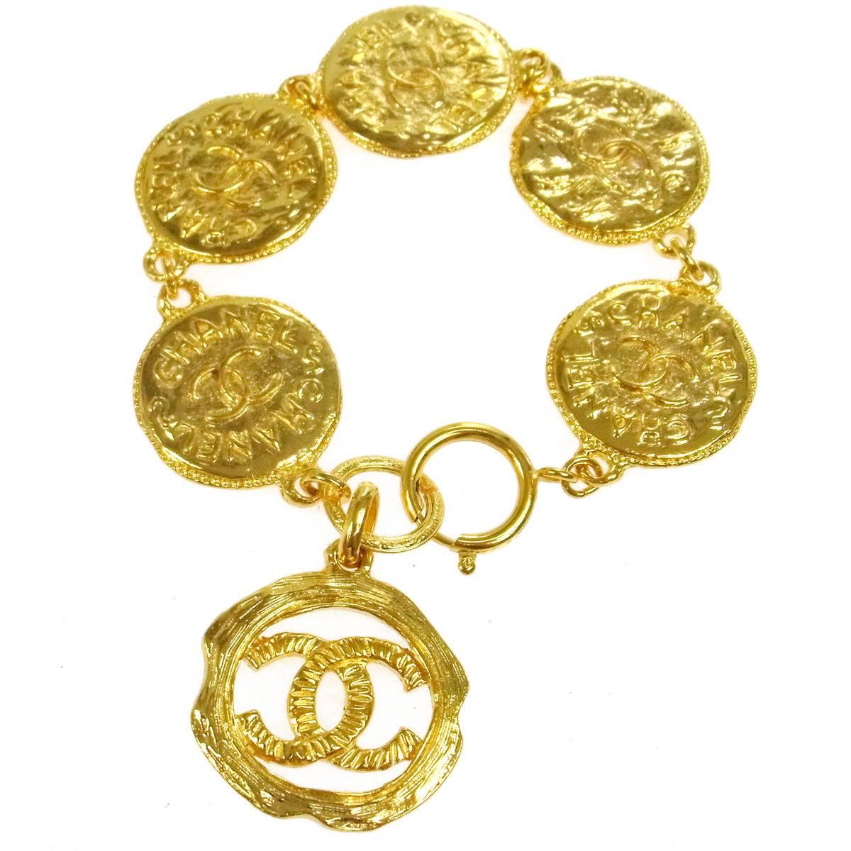 Chanel Vintage Gold Multi Coin Charm Chain Bracelet 