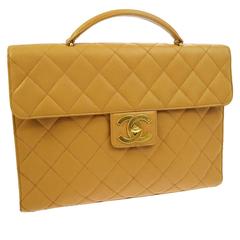 Vintage Chanel Nude Tan Caviar Leather Quilted Men's Women's Briefcase Top Handle Bag