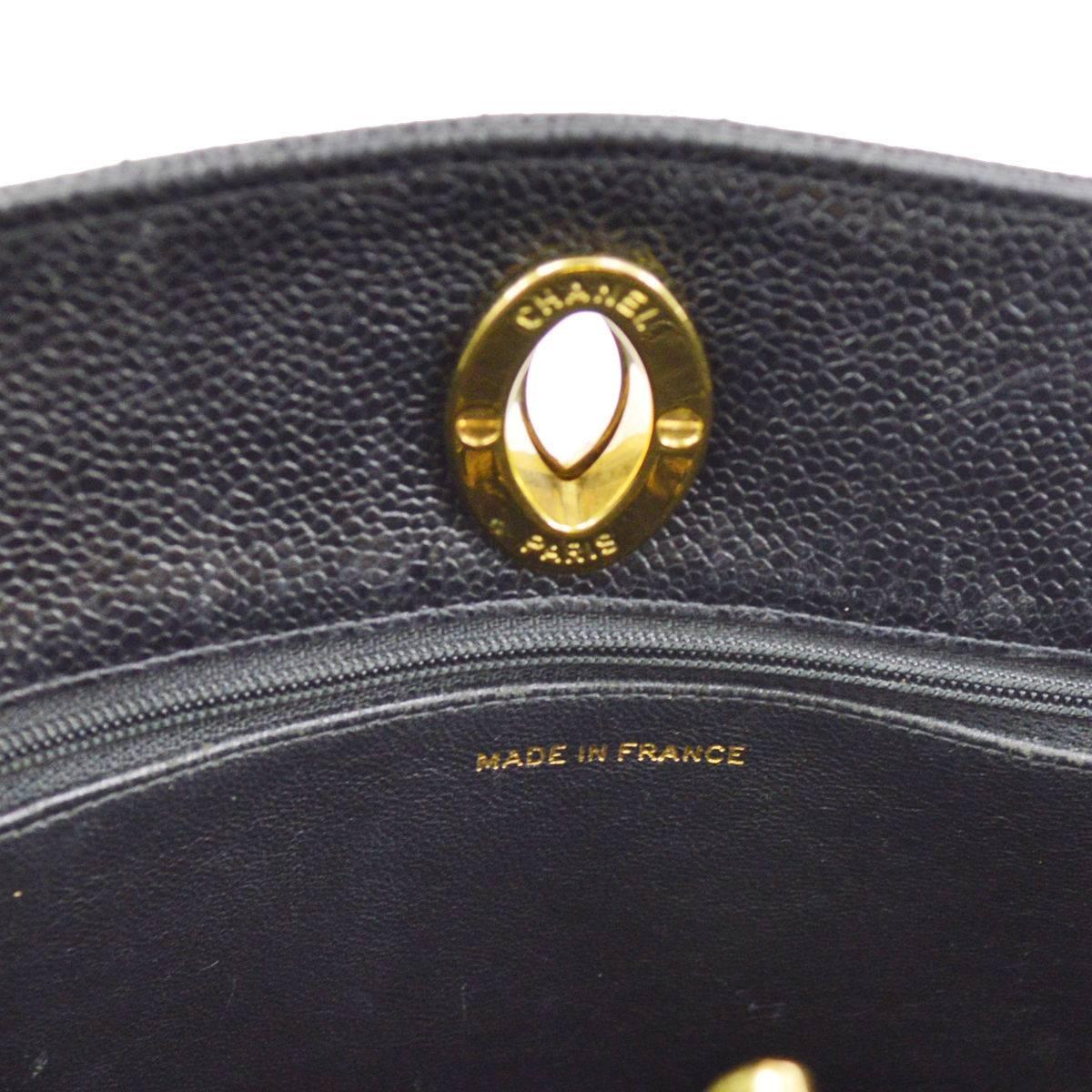 Chanel Rare Black Caviar Quilted Gold Shopper Carryall Tote Shoulder Bag 4