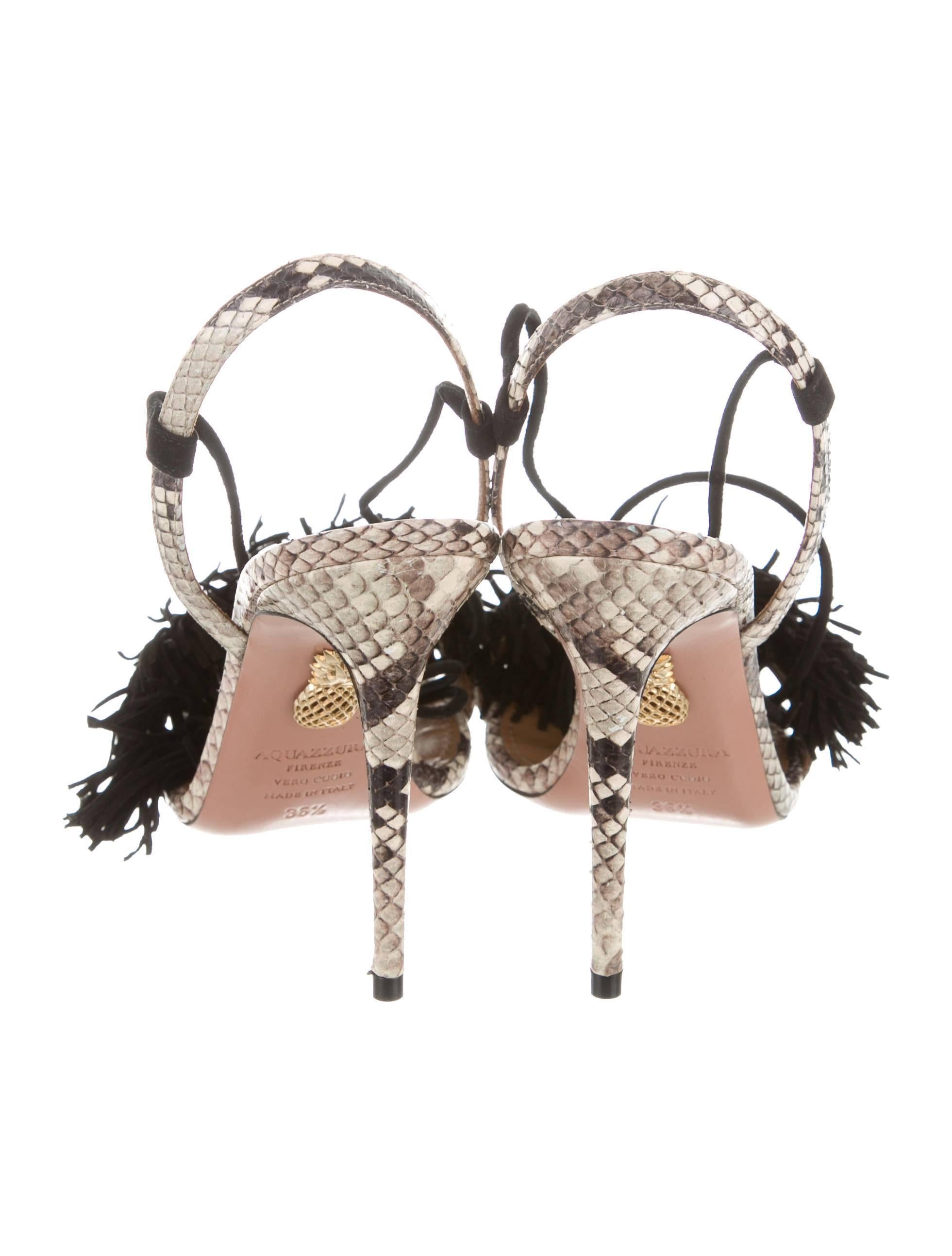 Aquazzura NEW & SOLD OUT Black Leather Suede Pom Pom Sandals Heels 1
