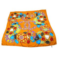 Chanel Rare Multi Color Red Orange Gripoix Jewel Charm Silk Scarf 8