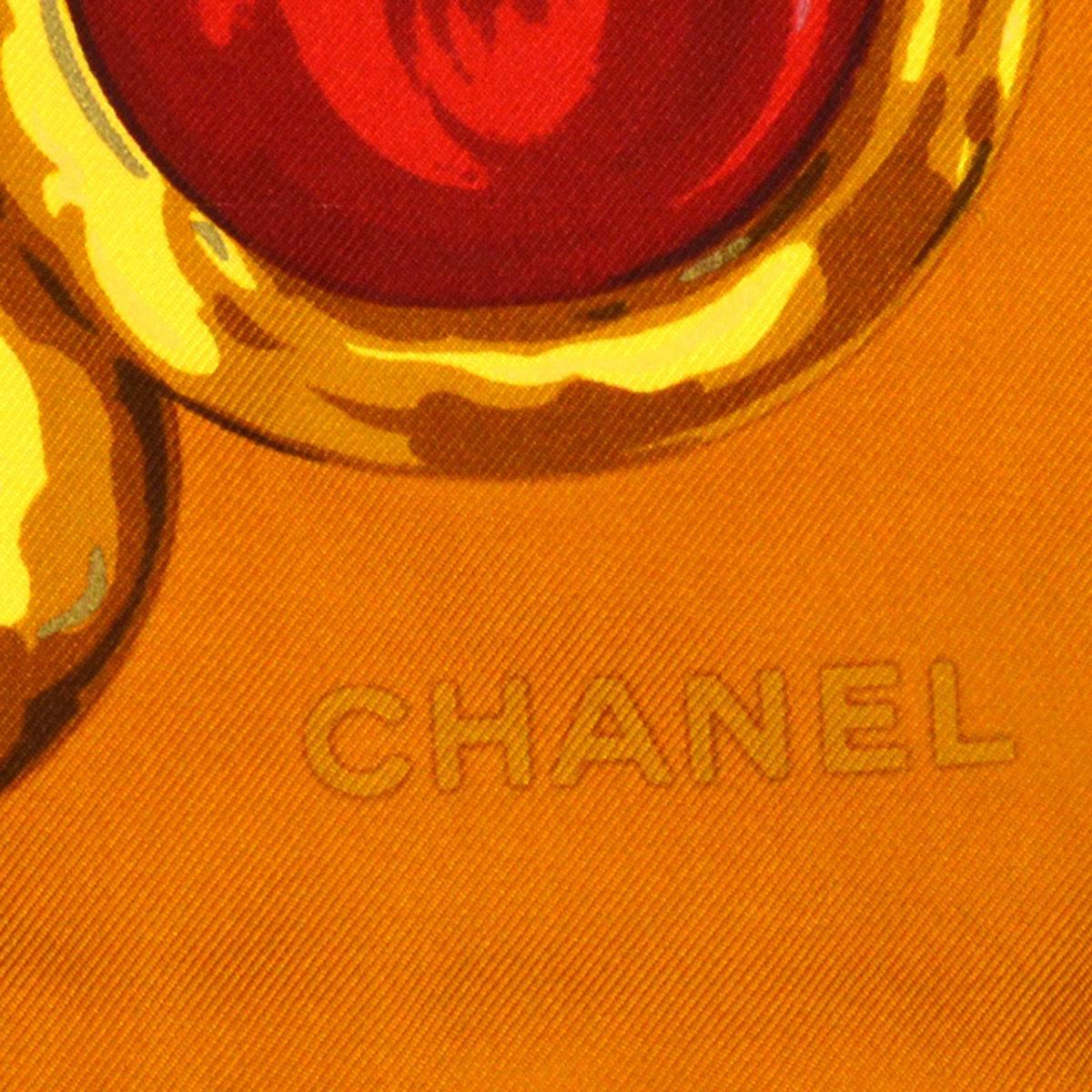 Chanel Rare Multi Color Red Orange Gripoix Jewel Charm Silk Scarf In Excellent Condition In Chicago, IL